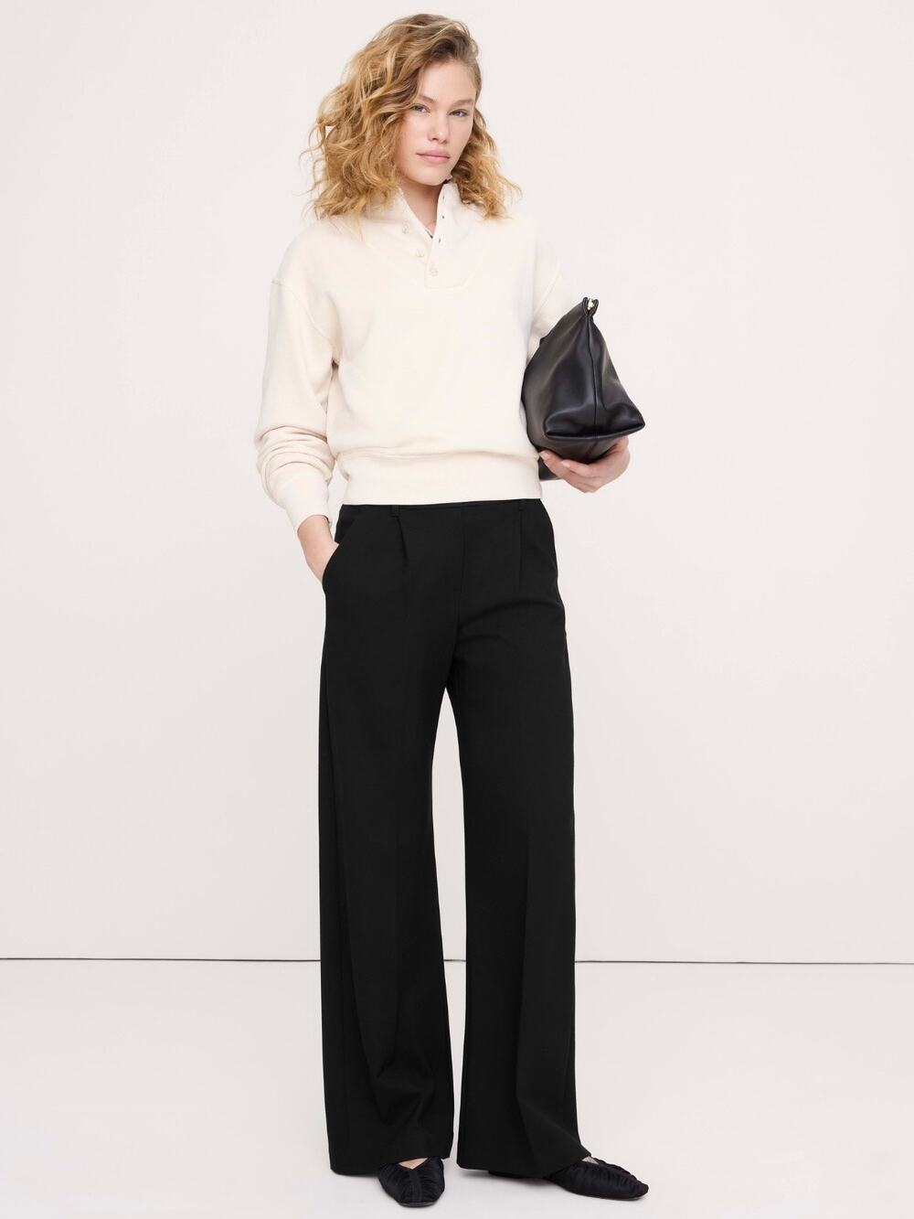 Banana Republic High Rise Wide Leg Drapey Ponte Pull On Pant Black XS 875490